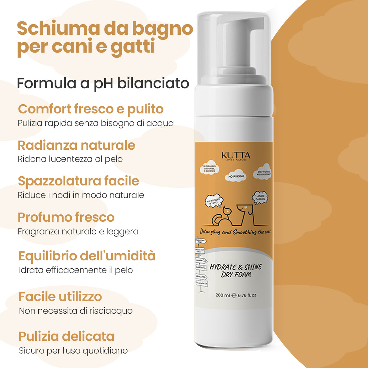 Kutta bagnoschiuma a secco per cani 200 ml