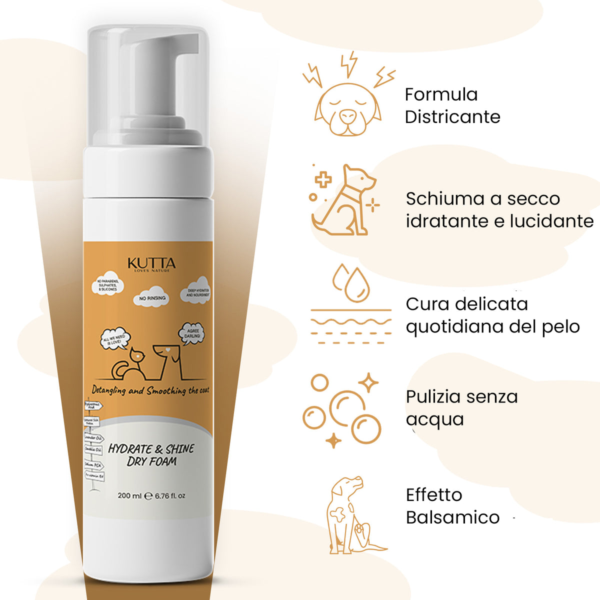 Kutta bagnoschiuma a secco per cani 200 ml