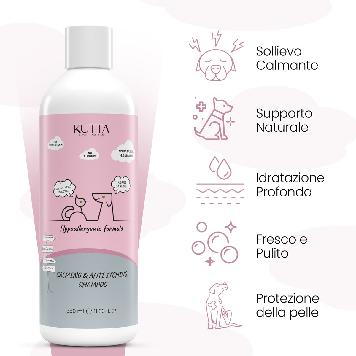 Shampoo antiprurito per cani Kutta formula lenitiva