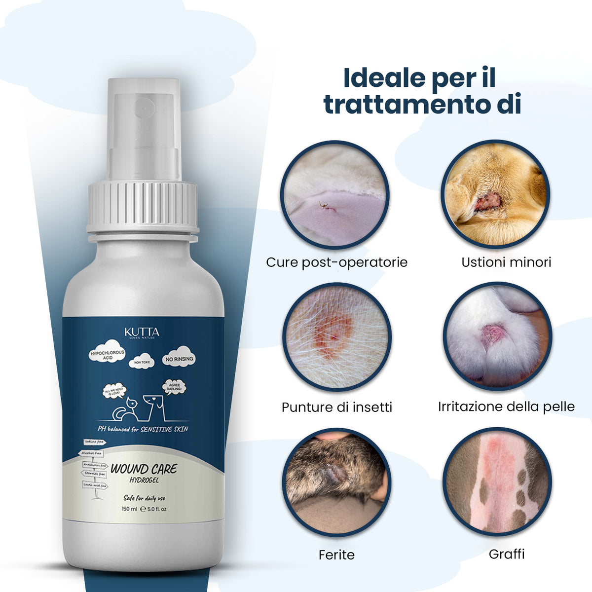 Spray idrogel per cani Kutta per la cura della pelle
